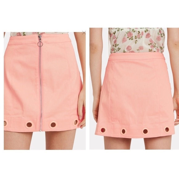 For Love & Lemons Pink Zip Up Crème Puff Denim Mini Skirt Size Medium - Picture 1 of 8